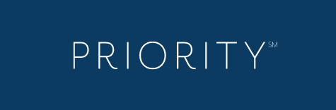 Priority logo on a dark blue background with white text